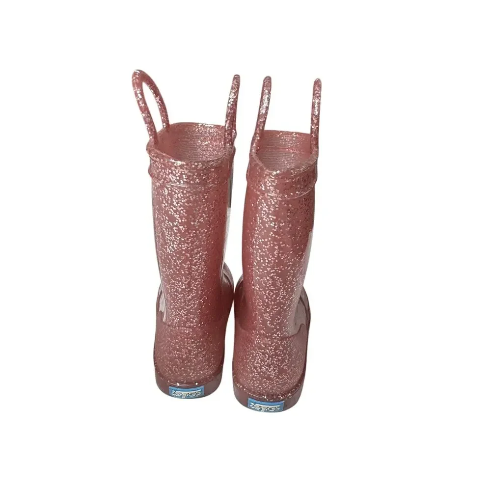 Zoogs Pink Silver Glitter Rain Boots - Girls Size 10 - Sparkly